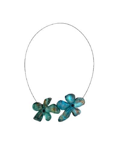 Collier 2 fleurs bleues acheter