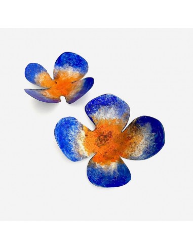 Boucles d'oreilles Fleurs bleu/orange Véritable concentré